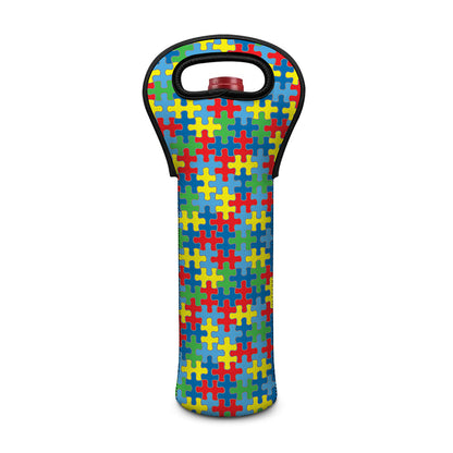 Autism Awareness Jigsaw Print Single Neoprene Wine Tote