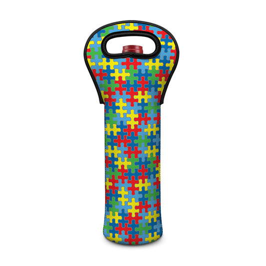 Autism Awareness Jigsaw Print Single Neoprene Wine Tote