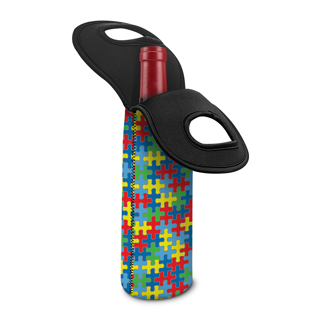 Autism Awareness Jigsaw Print Single Neoprene Wine Tote