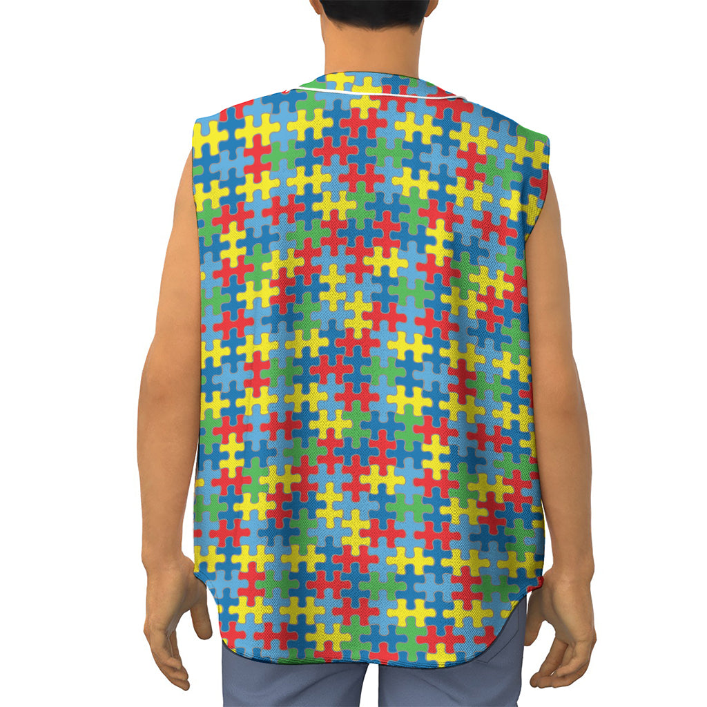 Autism Awareness Jigsaw Print Sleeveless Baseball Jersey