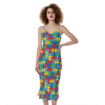 Autism Awareness Jigsaw Print Slim Fit Midi Cami Dress