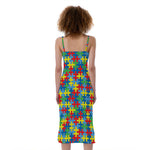 Autism Awareness Jigsaw Print Slim Fit Midi Cami Dress