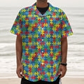 Autism Awareness Jigsaw Print Textured Short Sleeve Shirt