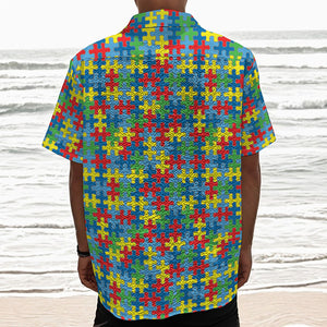 Autism Awareness Jigsaw Print Textured Short Sleeve Shirt