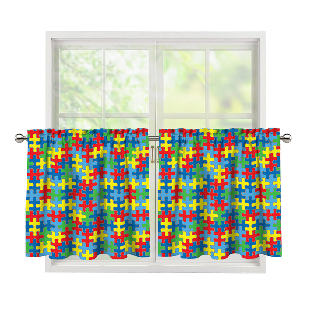 Autism Awareness Jigsaw Print Tier Curtains