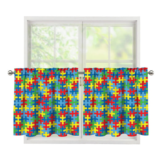 Autism Awareness Jigsaw Print Tier Curtains