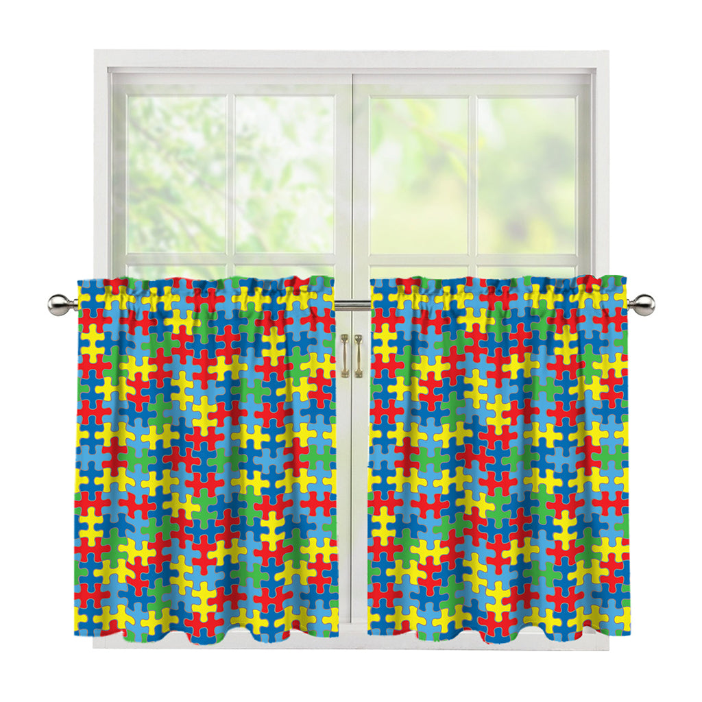 Autism Awareness Jigsaw Print Tier Curtains