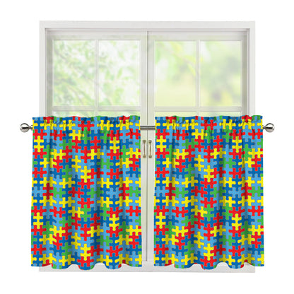 Autism Awareness Jigsaw Print Tier Curtains