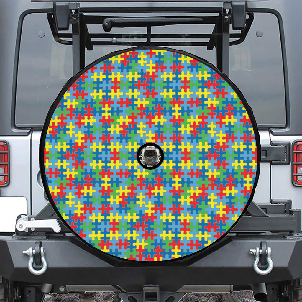 Autism Awareness Jigsaw Print Tire Cover With Camera Hole
