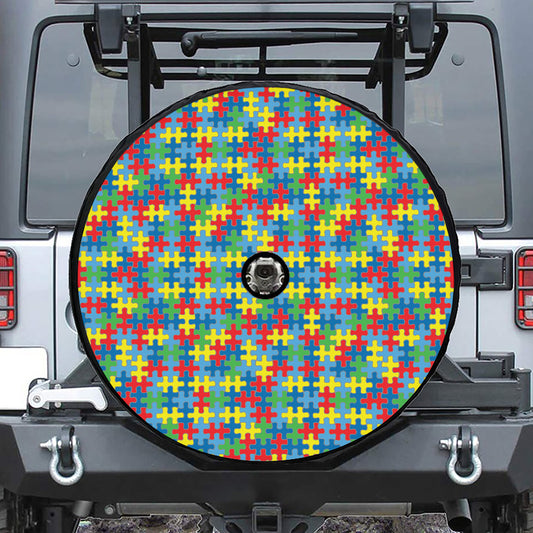 Autism Awareness Jigsaw Print Tire Cover With Camera Hole