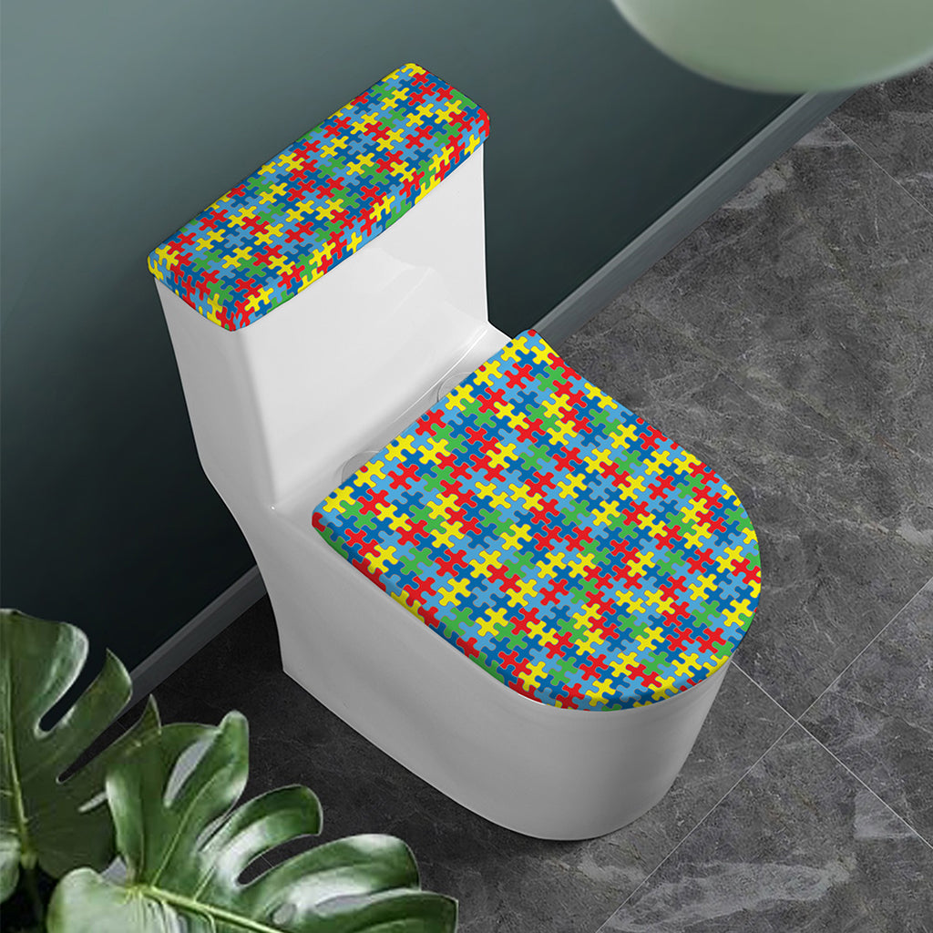 Autism Awareness Jigsaw Print Toilet Lid And Tank Cover Set