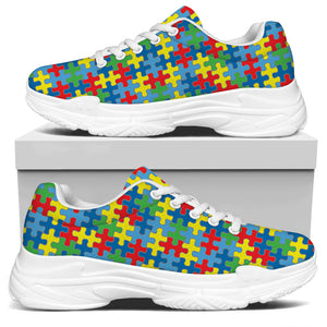 Autism Awareness Jigsaw Print White Chunky Shoes