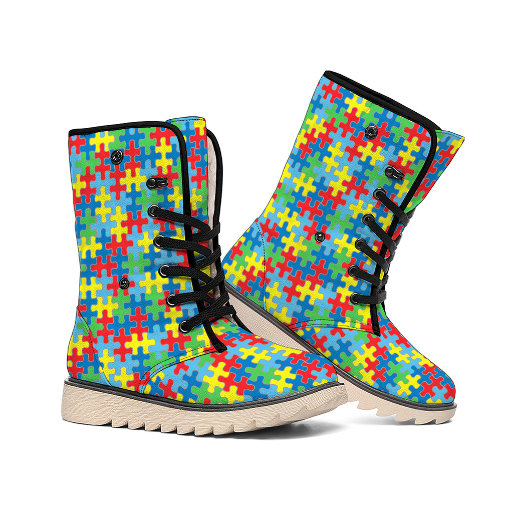 Autism Awareness Jigsaw Print Winter Boots