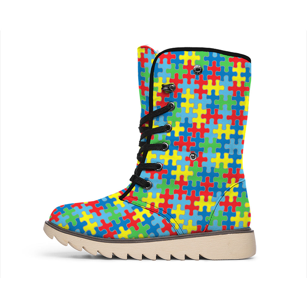 Autism Awareness Jigsaw Print Winter Boots