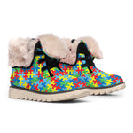 Autism Awareness Jigsaw Print Winter Boots