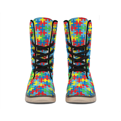 Autism Awareness Jigsaw Print Winter Boots