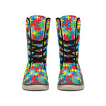 Autism Awareness Jigsaw Print Winter Boots