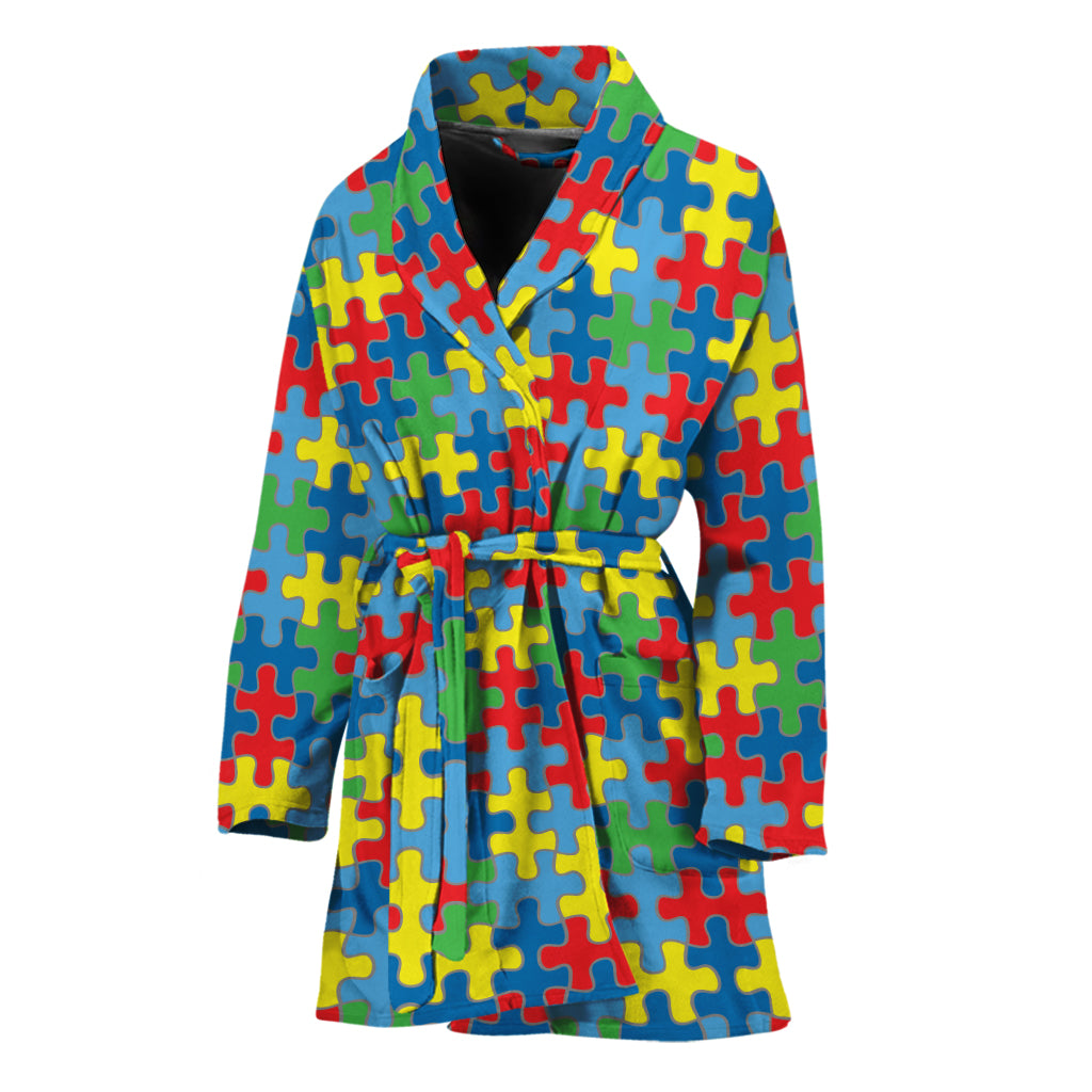 Autism Awareness Jigsaw Print Women's Bathrobe