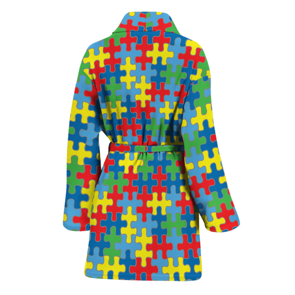 Autism Awareness Jigsaw Print Women's Bathrobe