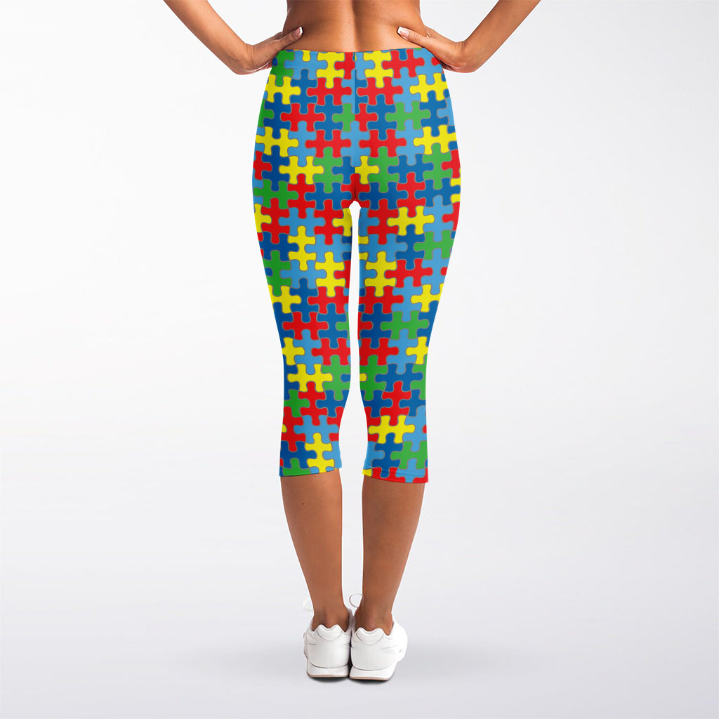 Autism Awareness Jigsaw Print Women's Capri Leggings