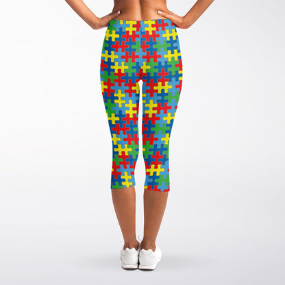 Autism Awareness Jigsaw Print Women's Capri Leggings