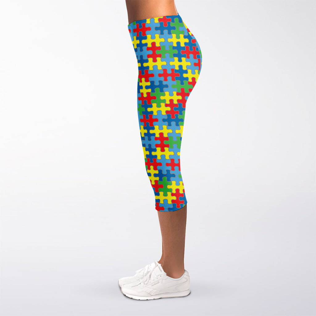 Autism Awareness Jigsaw Print Women's Capri Leggings