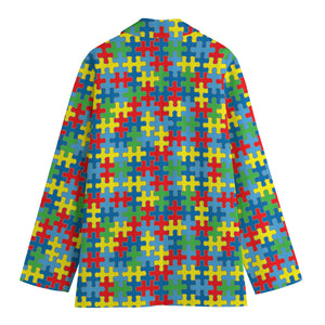 Autism Awareness Jigsaw Print Women's Cotton Blazer