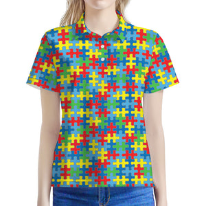 Autism Awareness Jigsaw Print Women's Polo Shirt