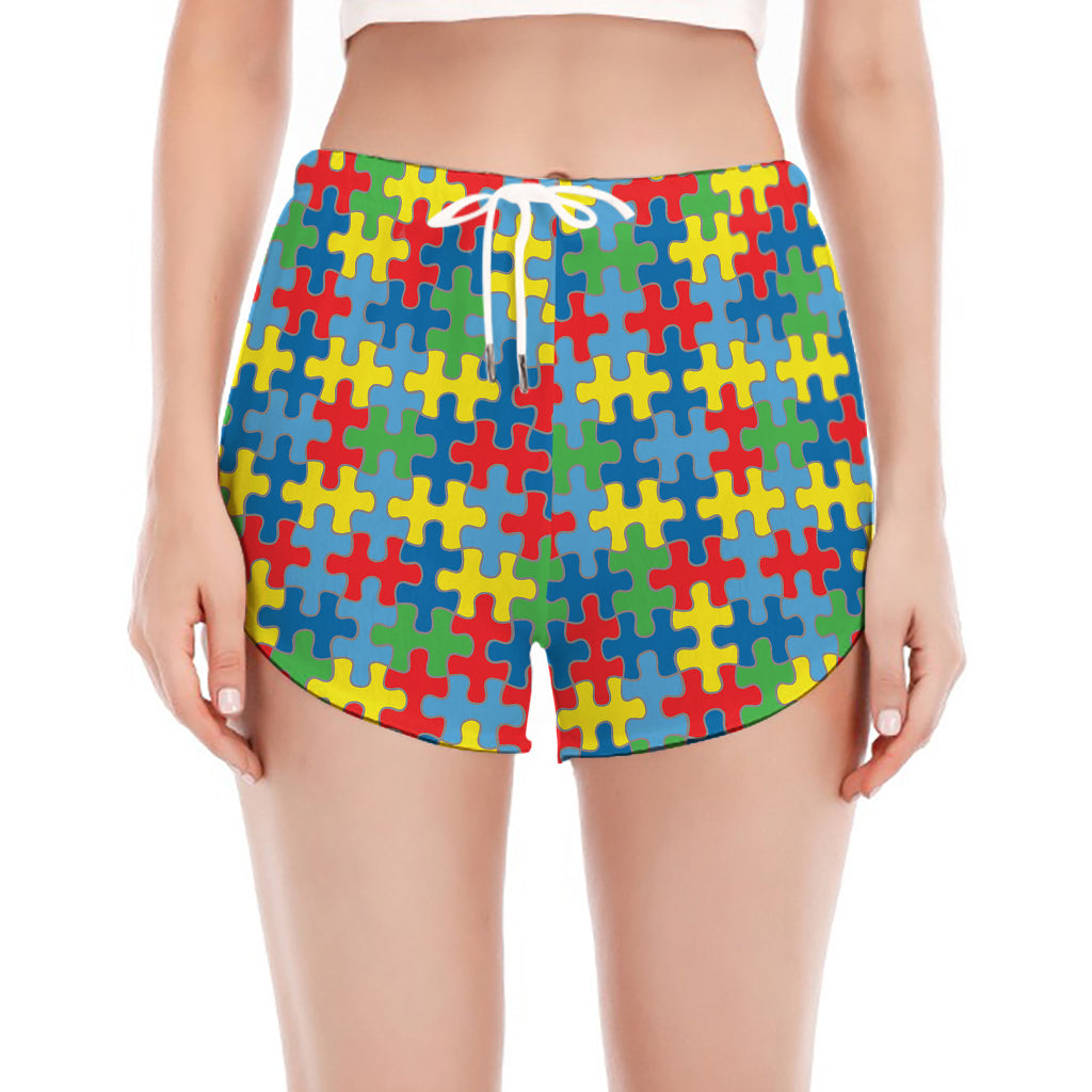 Autism Awareness Jigsaw Print Women's Split Running Shorts