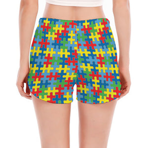 Autism Awareness Jigsaw Print Women's Split Running Shorts