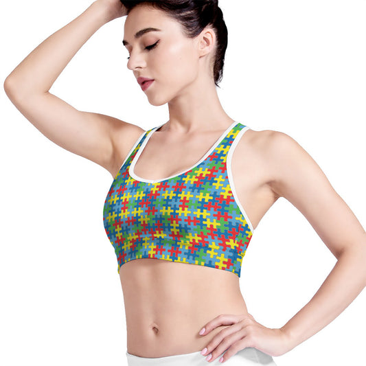 Autism Awareness Jigsaw Print Women's Sports Bra