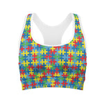 Autism Awareness Jigsaw Print Women's Sports Bra