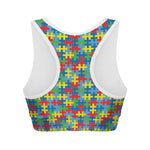 Autism Awareness Jigsaw Print Women's Sports Bra