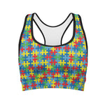 Autism Awareness Jigsaw Print Women's Sports Bra