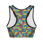 Autism Awareness Jigsaw Print Women's Sports Bra