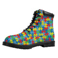 Autism Awareness Jigsaw Print Padded Collar Lace Up Boots