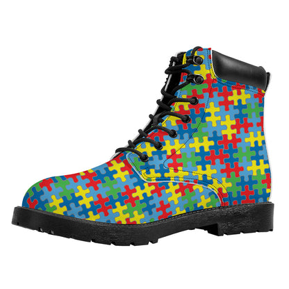 Autism Awareness Jigsaw Print Work Boots