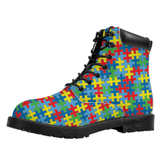 Autism Awareness Jigsaw Print Work Boots
