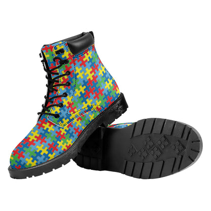 Autism Awareness Jigsaw Print Work Boots
