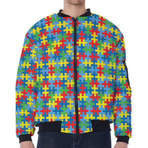 Autism Awareness Jigsaw Print Zip Sleeve Bomber Jacket