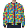 Autism Awareness Jigsaw Print Zip Sleeve Bomber Jacket