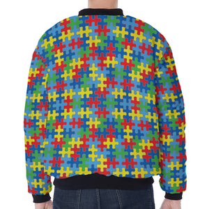 Autism Awareness Jigsaw Print Zip Sleeve Bomber Jacket