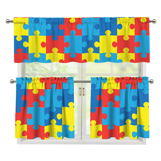Autism Awareness Pattern Print 3 Piece Kitchen Curtains