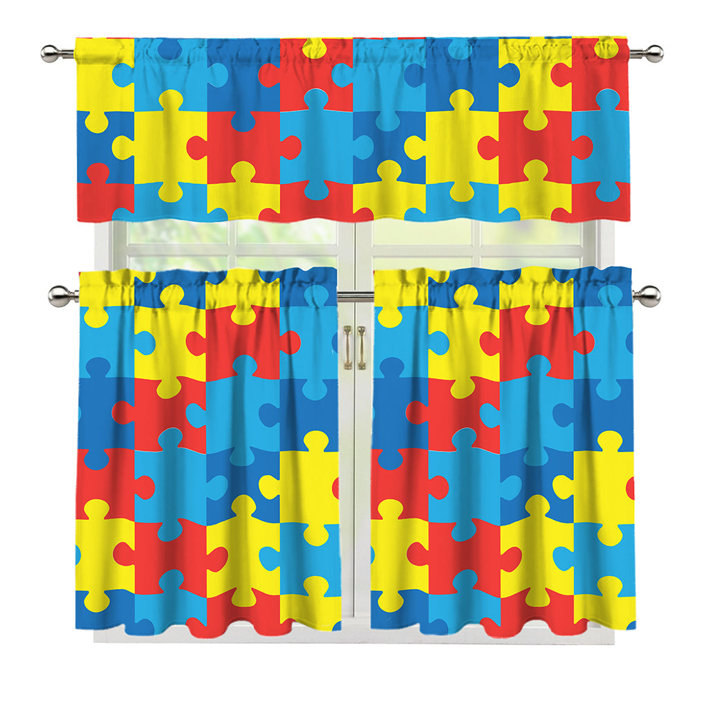 Autism Awareness Pattern Print 3 Piece Kitchen Curtains