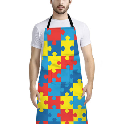 Autism Awareness Pattern Print Bib Apron With Pocket
