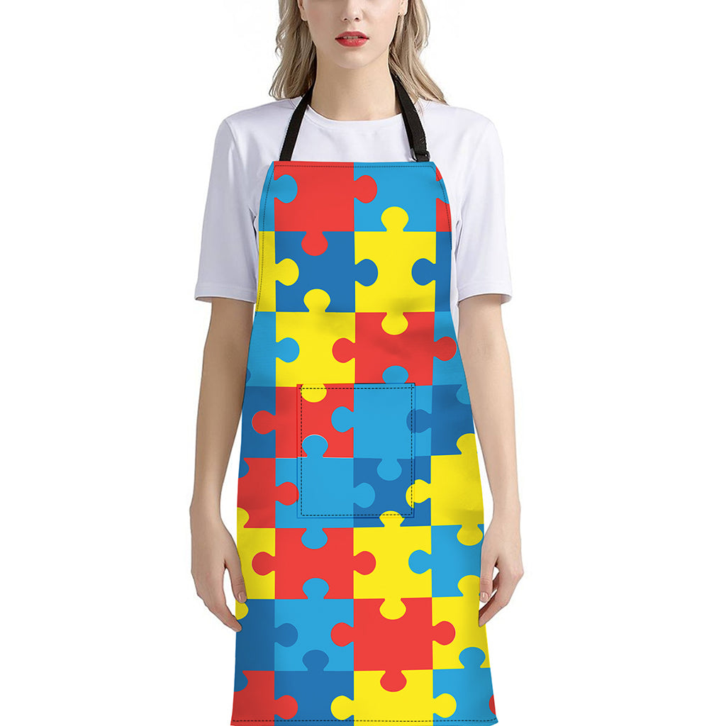 Autism Awareness Pattern Print Bib Apron With Pocket