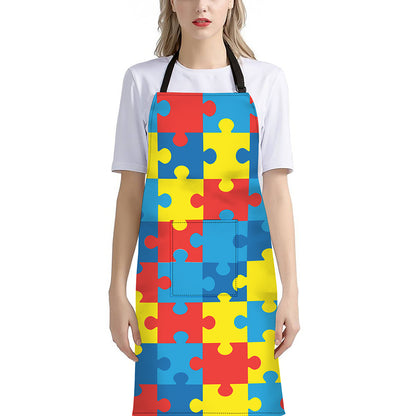 Autism Awareness Pattern Print Bib Apron With Pocket