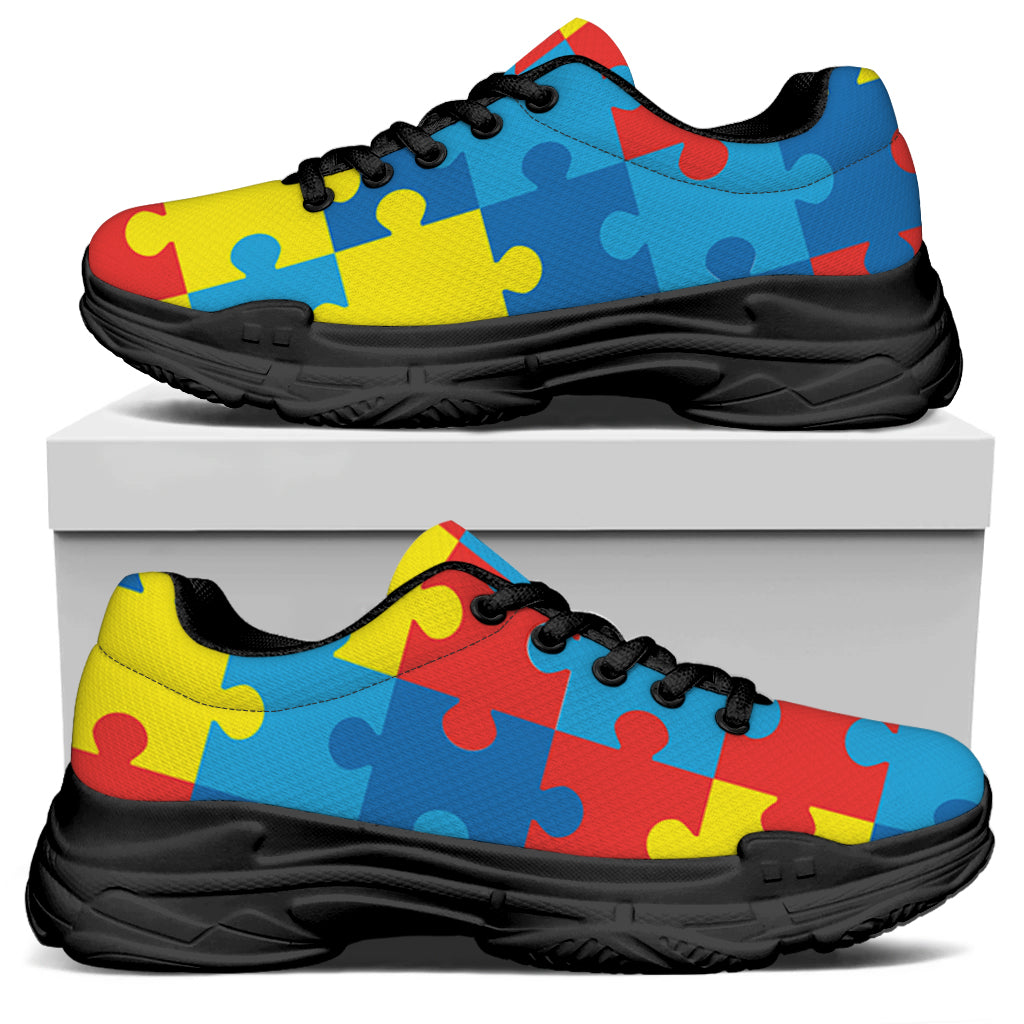 Autism Awareness Pattern Print Black Chunky Shoes