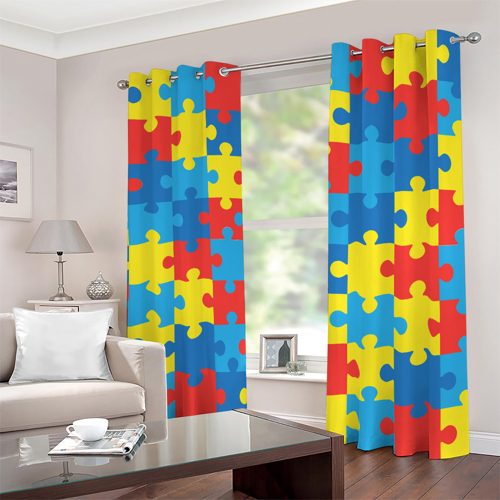 Autism Awareness Pattern Print Blackout Grommet Curtains