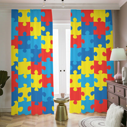 Autism Awareness Pattern Print Blackout Pencil Pleat Curtains